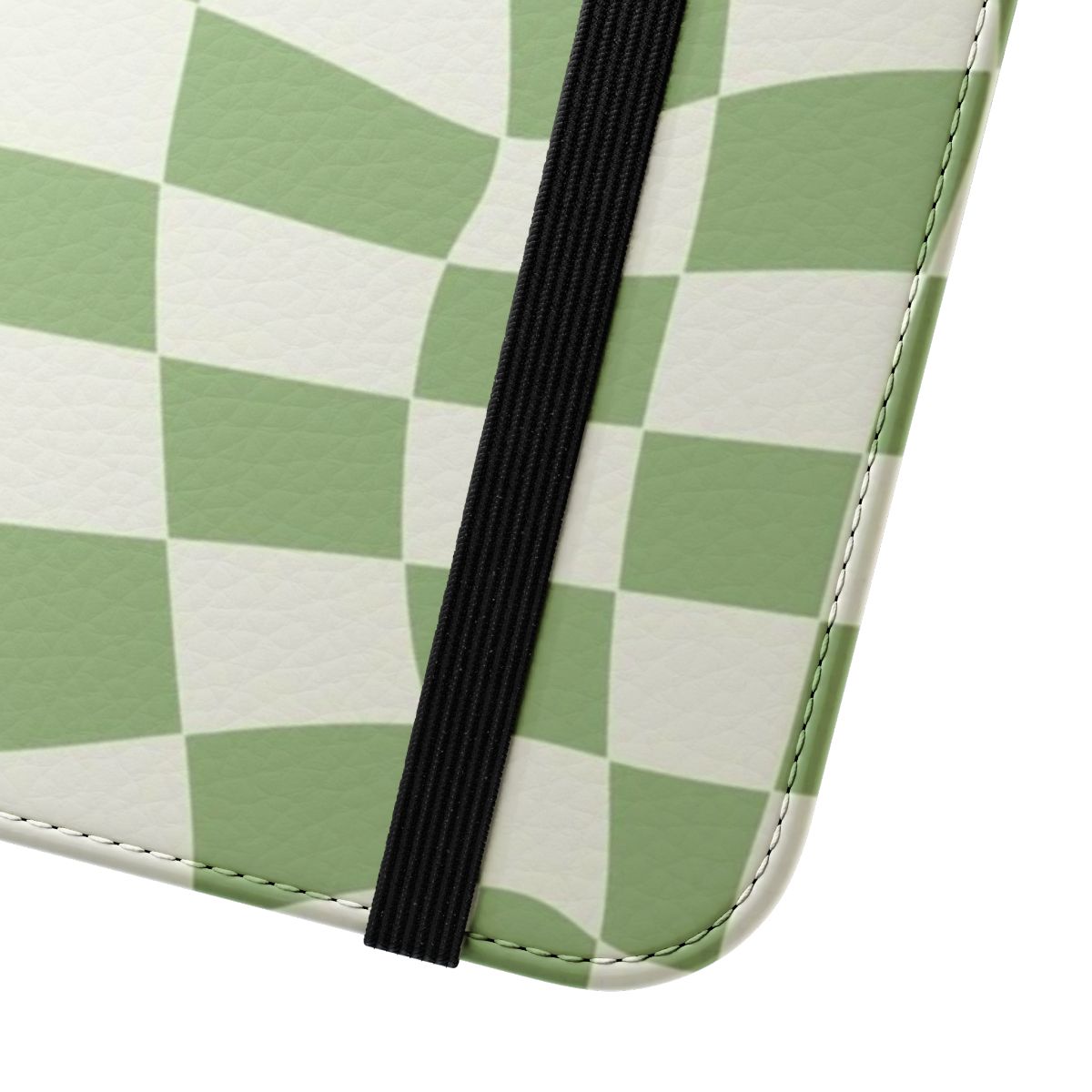 Sage green liquid warped checker pattern phone case - Close Up