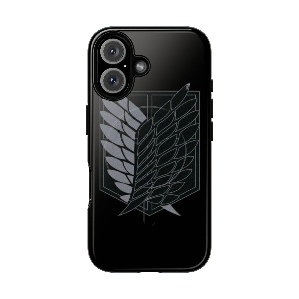 Magnetic tough phone case featuring the SNK Exploration Battalion logo and design in black and white