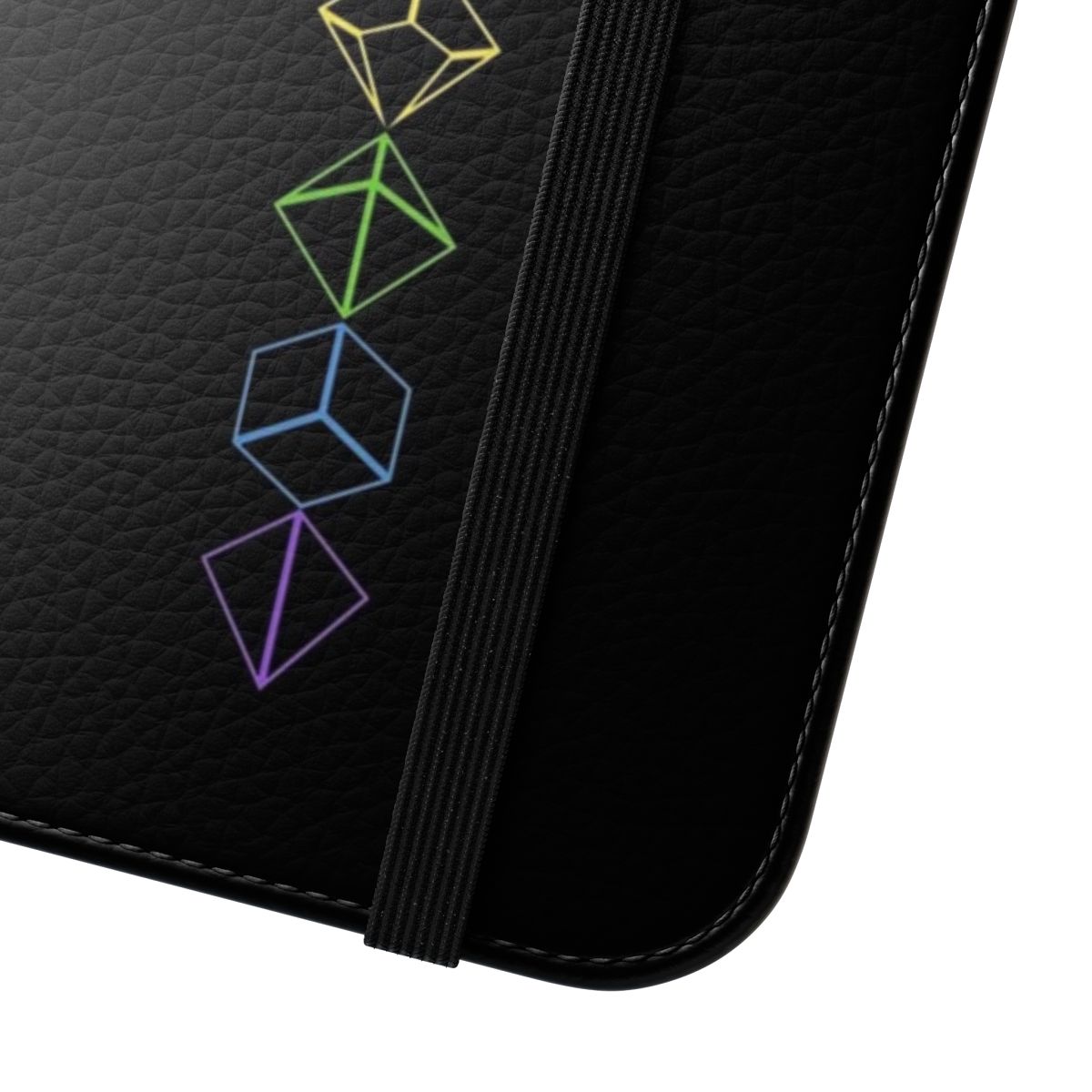 Vibrant rainbow dice-themed flip phone case for tabletop RPG fans - Close Up