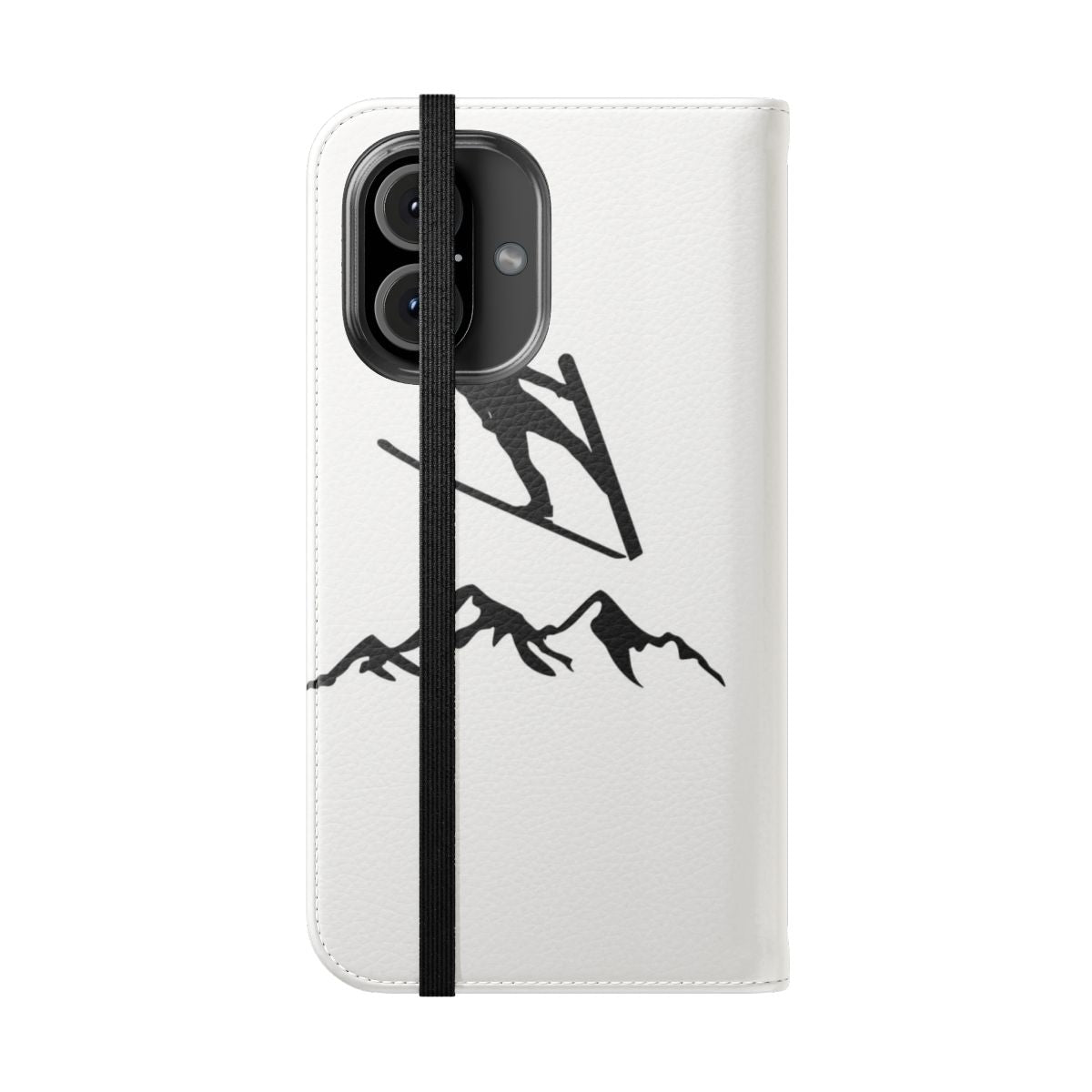 Ski jumping themed phone case with image of ski jumper in action - Folded Front