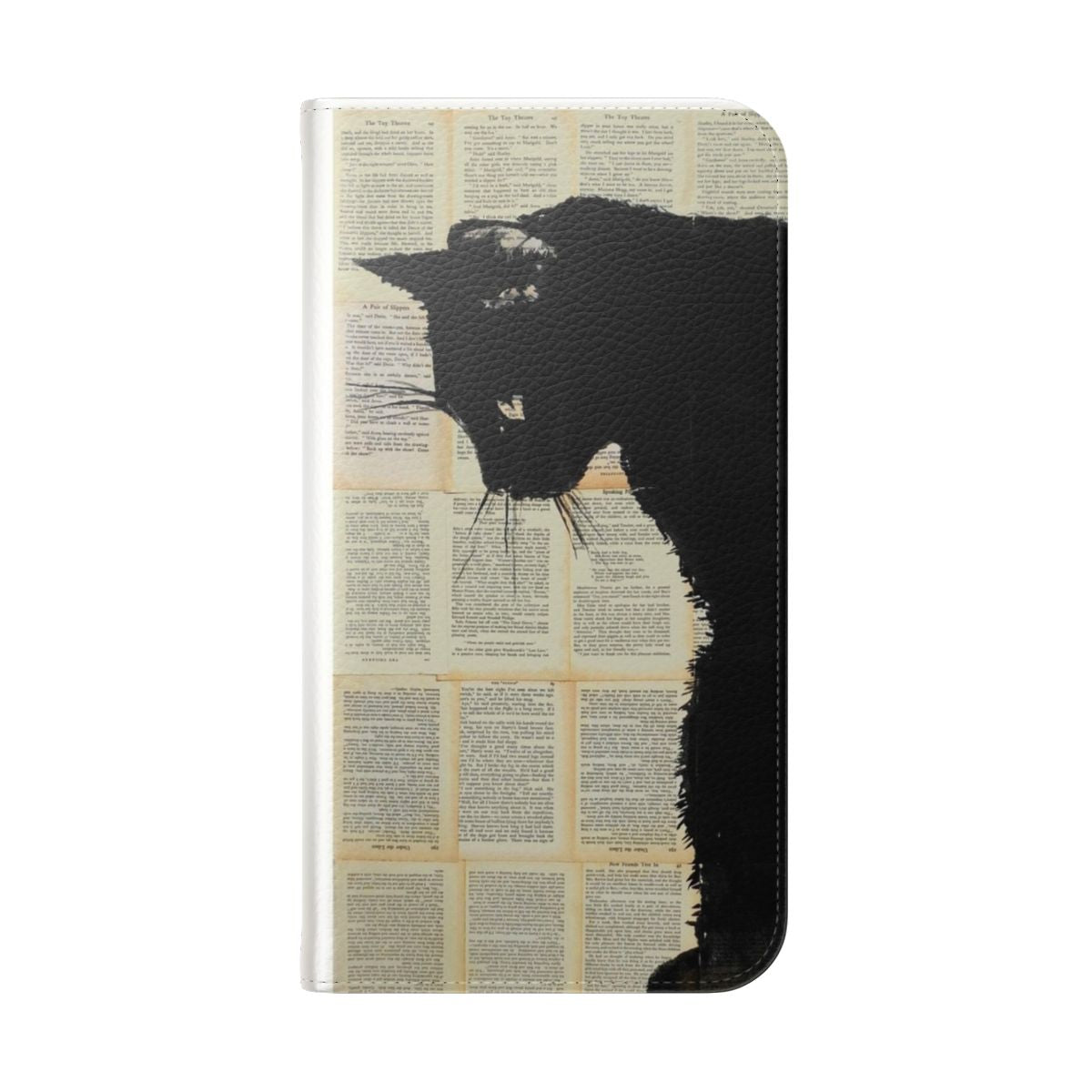 Artistic cat-themed flip cover phone case with book pages and ink design - Folded Back