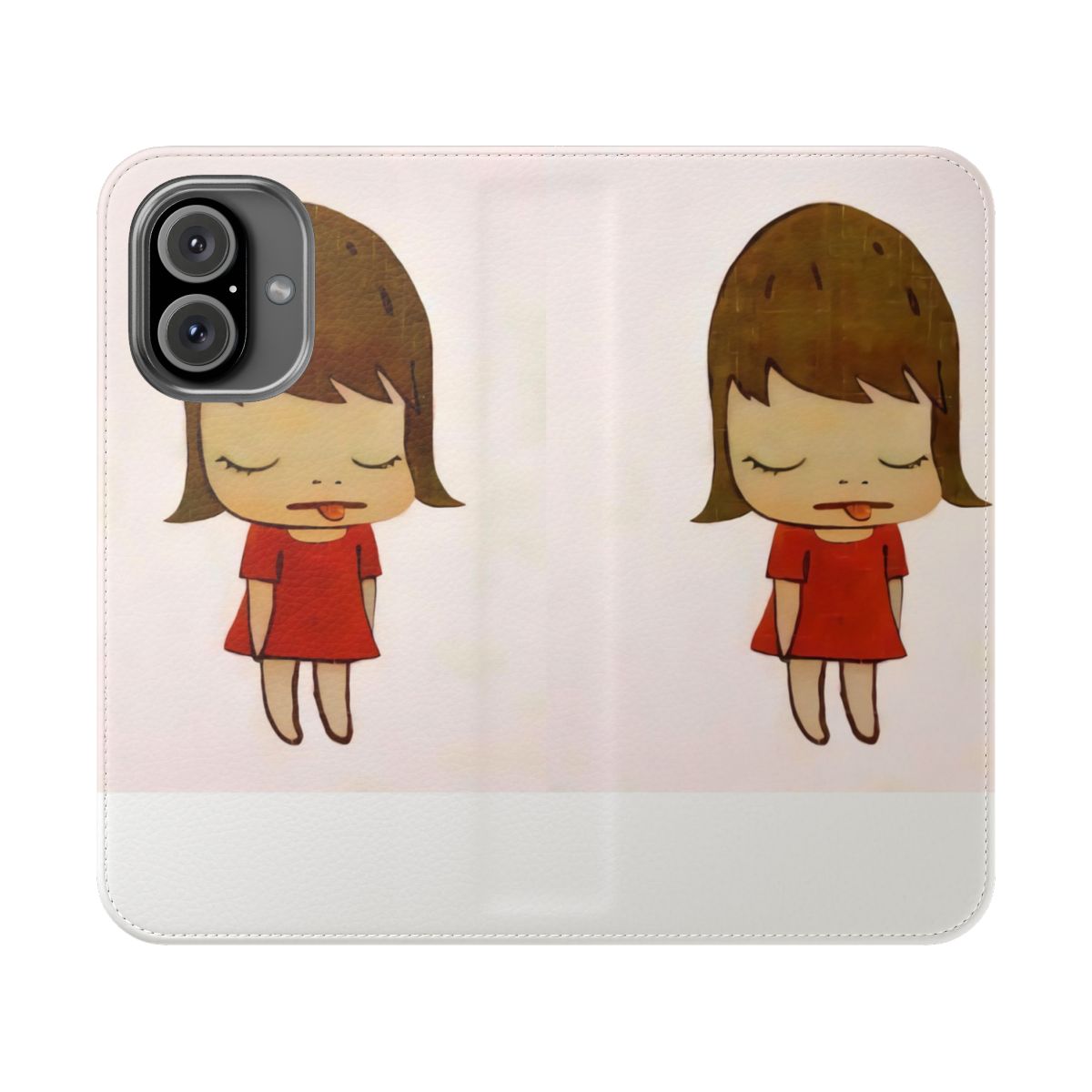 Flip phone case featuring a cute baby girl in a red dress, inspired by the art of Japanese artist Yoshitomo Nara.