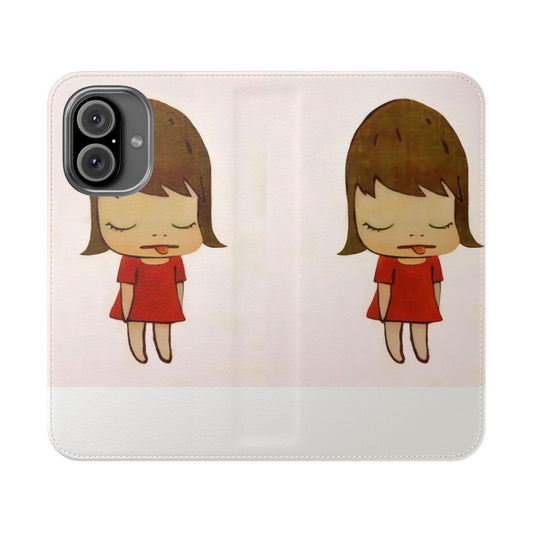 Flip phone case featuring a cute baby girl in a red dress, inspired by the art of Japanese artist Yoshitomo Nara.