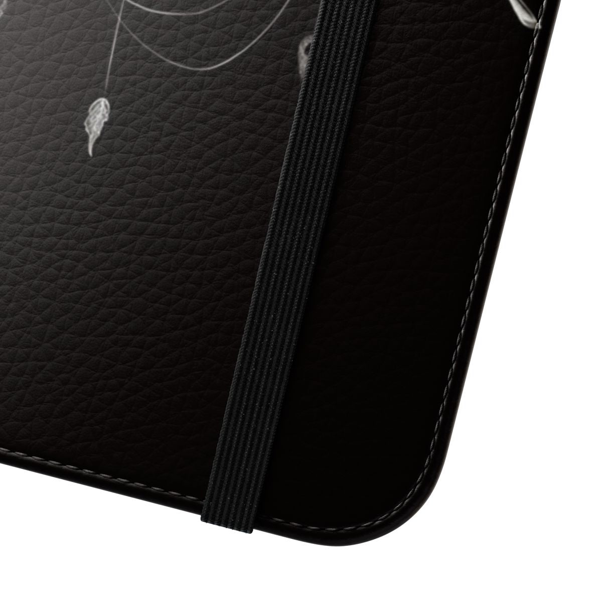 Crescent moon and dragonfly design on a black and white phone case - Close Up