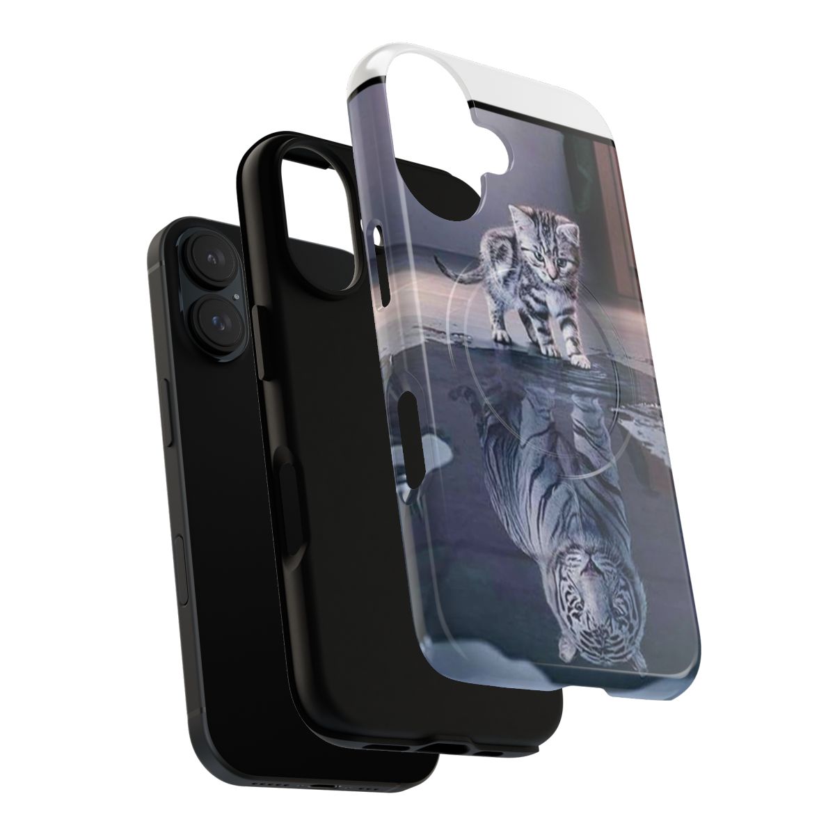 A magnetic tough phone case with a cute cat design, the cat appears to be dreaming of becoming a tiger. - Layers