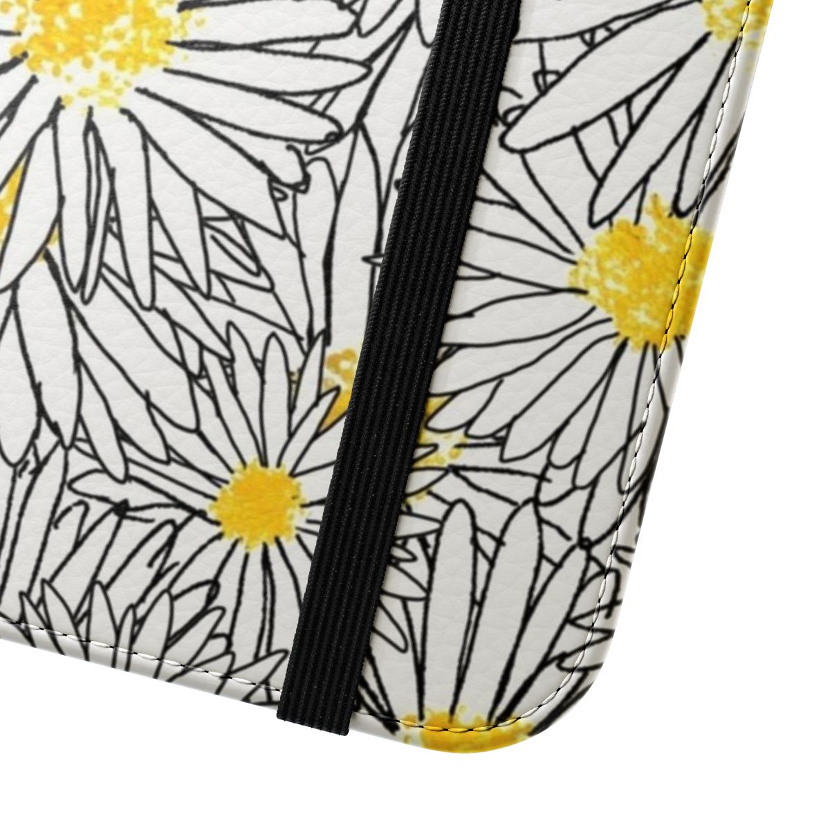 Daisy print phone case with a floral design - Close Up