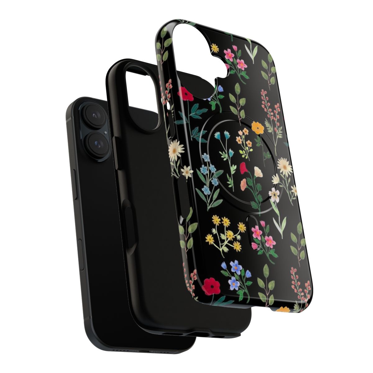 Vibrant botanical phone case with a colorful gouache floral pattern - Layers