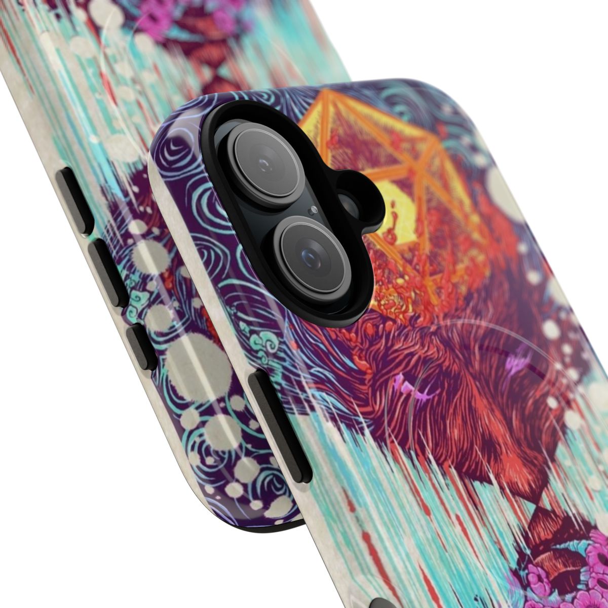 Colorful, trippy phone case with sacred geometry and visionary art design - Detail