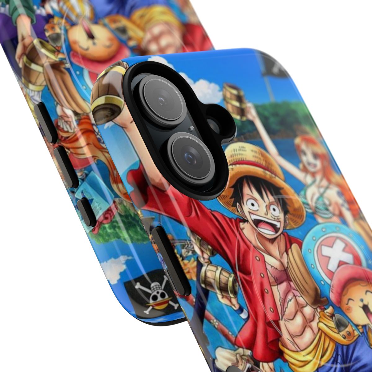 Magnetic tough phone case featuring a collage of popular One Piece anime characters - Detail