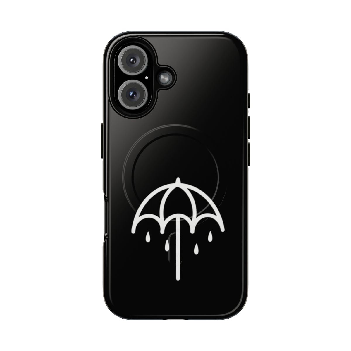 Magnetic tough phone case with Bring Me the Horizon inspired umbrella logo design