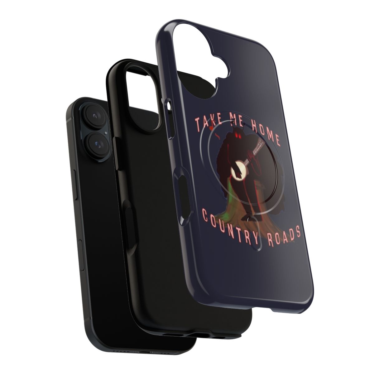 Magnetic tough phone case featuring Mothman, a cryptid from West Virginia, and the country roads landscape. - Layers