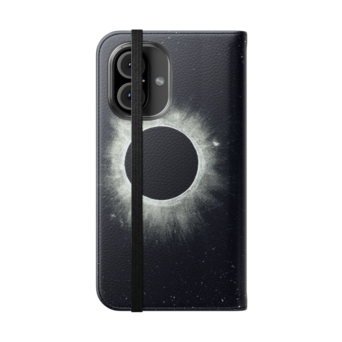 Eclipse phone case with a galaxy, moon and stars design - Folded Front