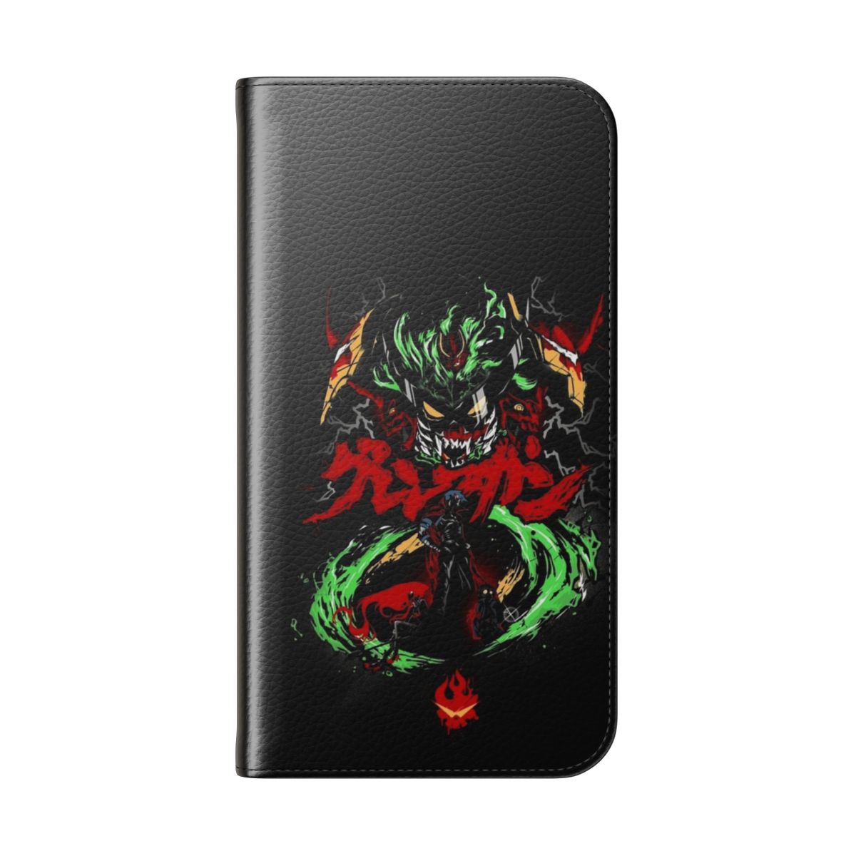 Anime-themed Gurren Lagann phone case with skull and fire design - Folded Back