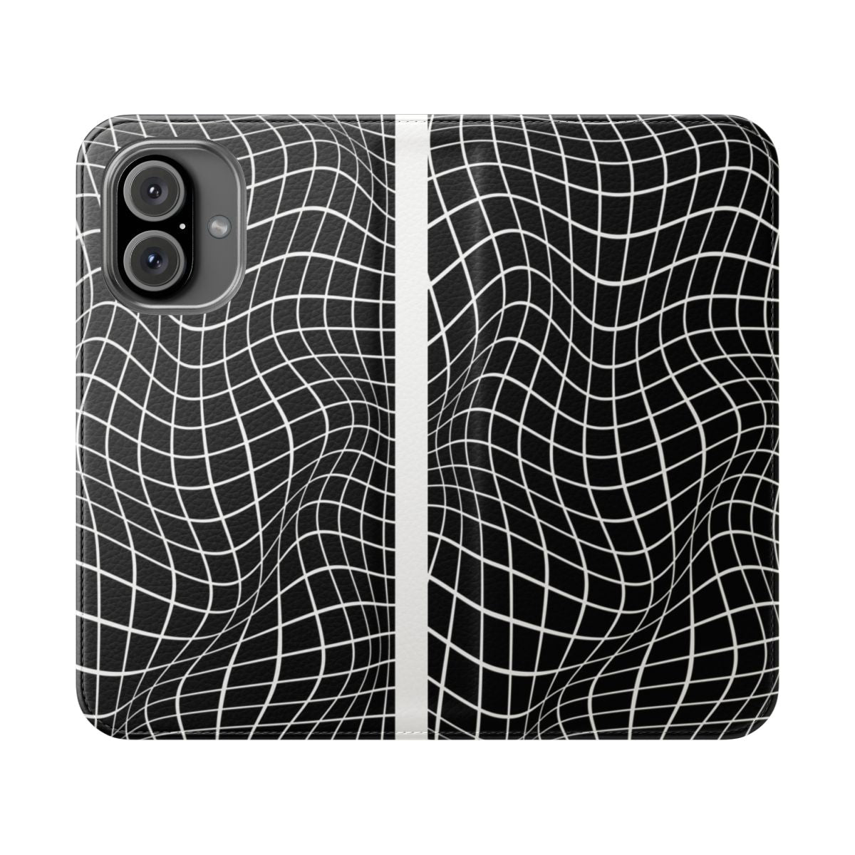 Wavy grid pattern phone case with a minimalist, retro-inspired design