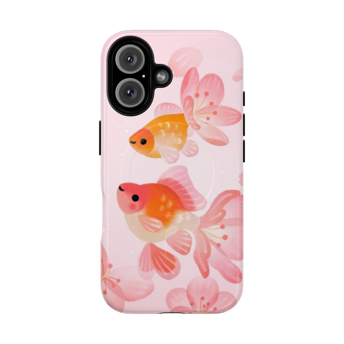 Vibrant cherry blossom and goldfish design on a protective phone case