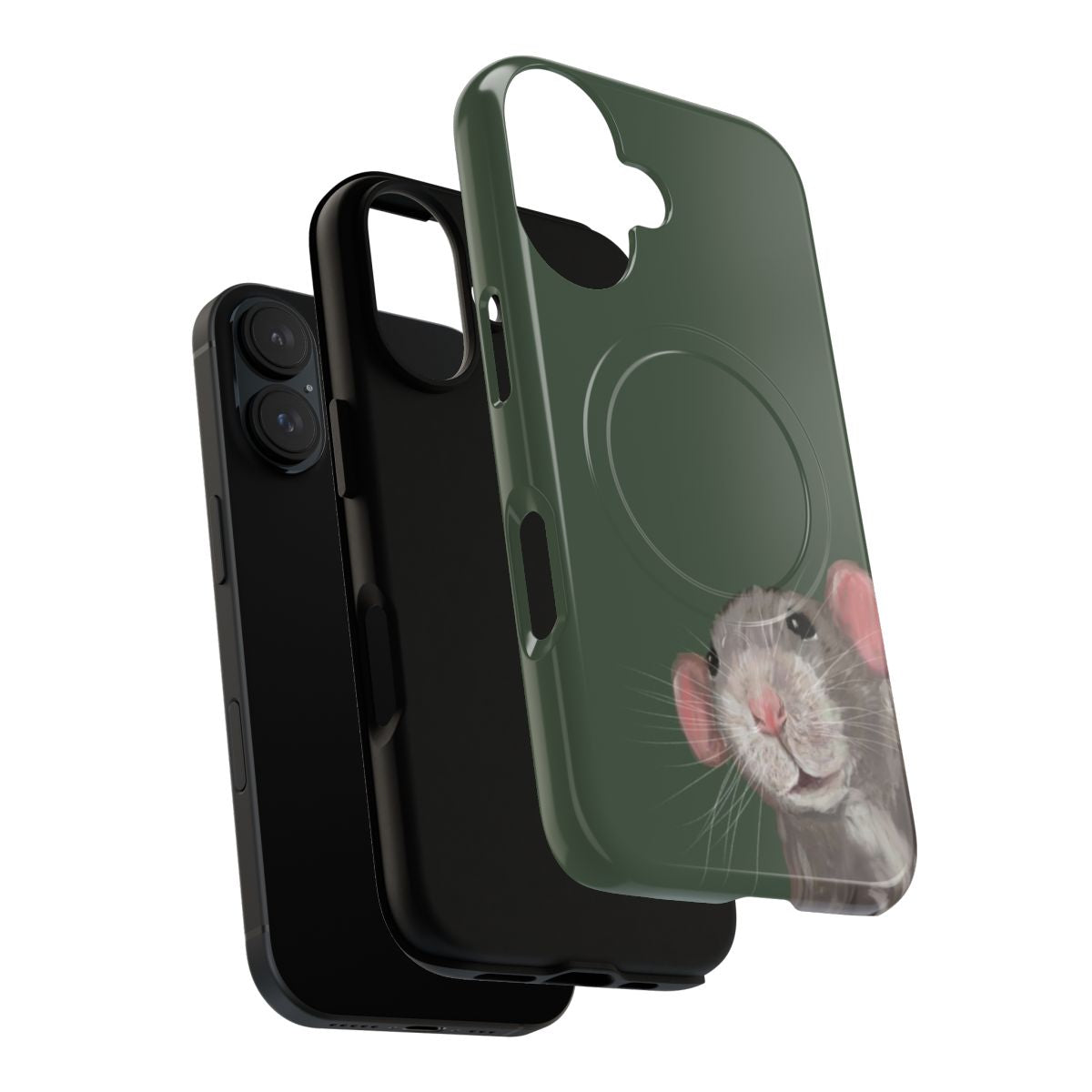 Magnetic tough phone case featuring a portrait of a peeking green rat - Layers