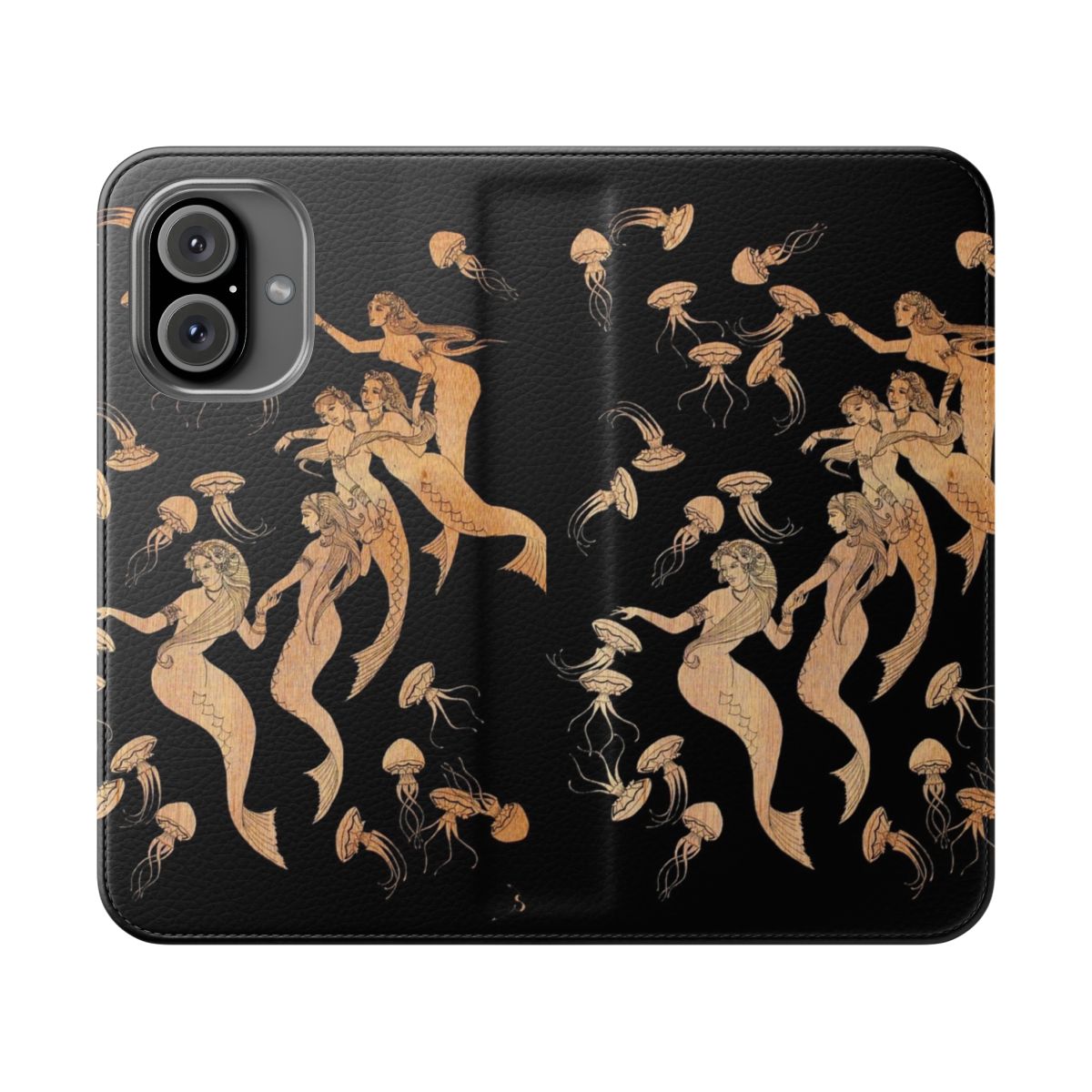 Artistic phone case featuring a mermaid and jellyfish in an underwater, art nouveau-inspired design.