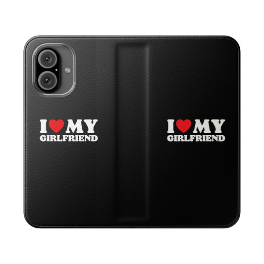 Romantic couple flip cover phone case with heart design