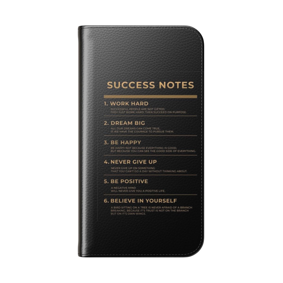 Motivational phone case with inspirational success notes design - Folded Back