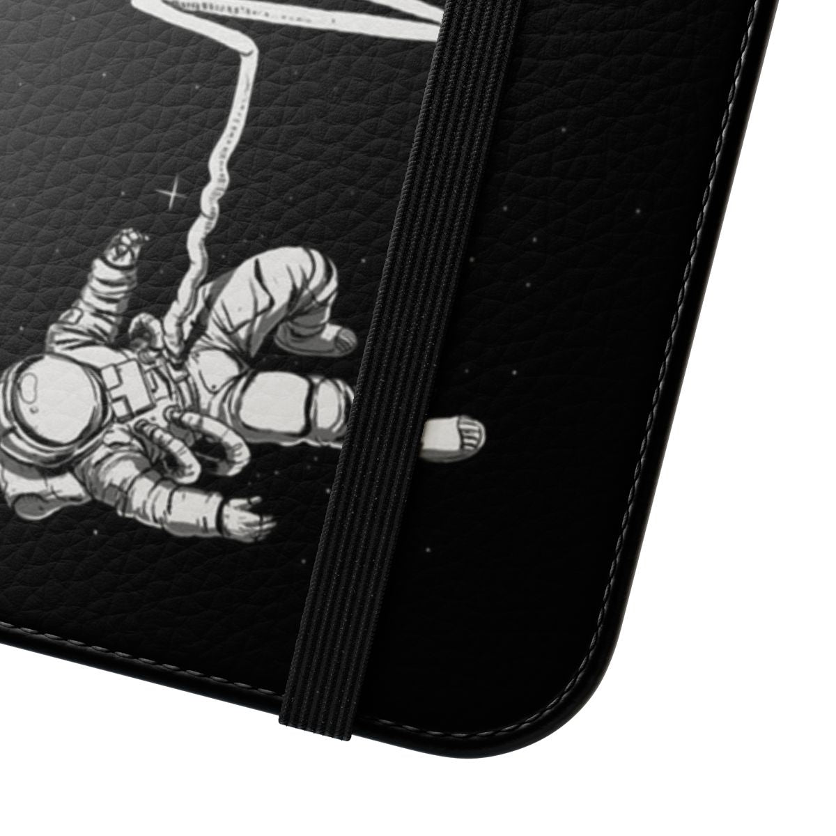 Space-themed phone case with abstract black and white design resembling a heartbeat or ECG - Close Up