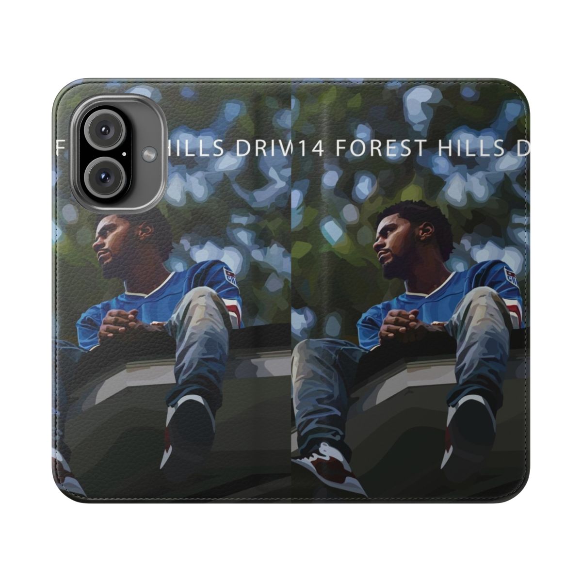 Colorful artistic illustration of J Cole on a phone case