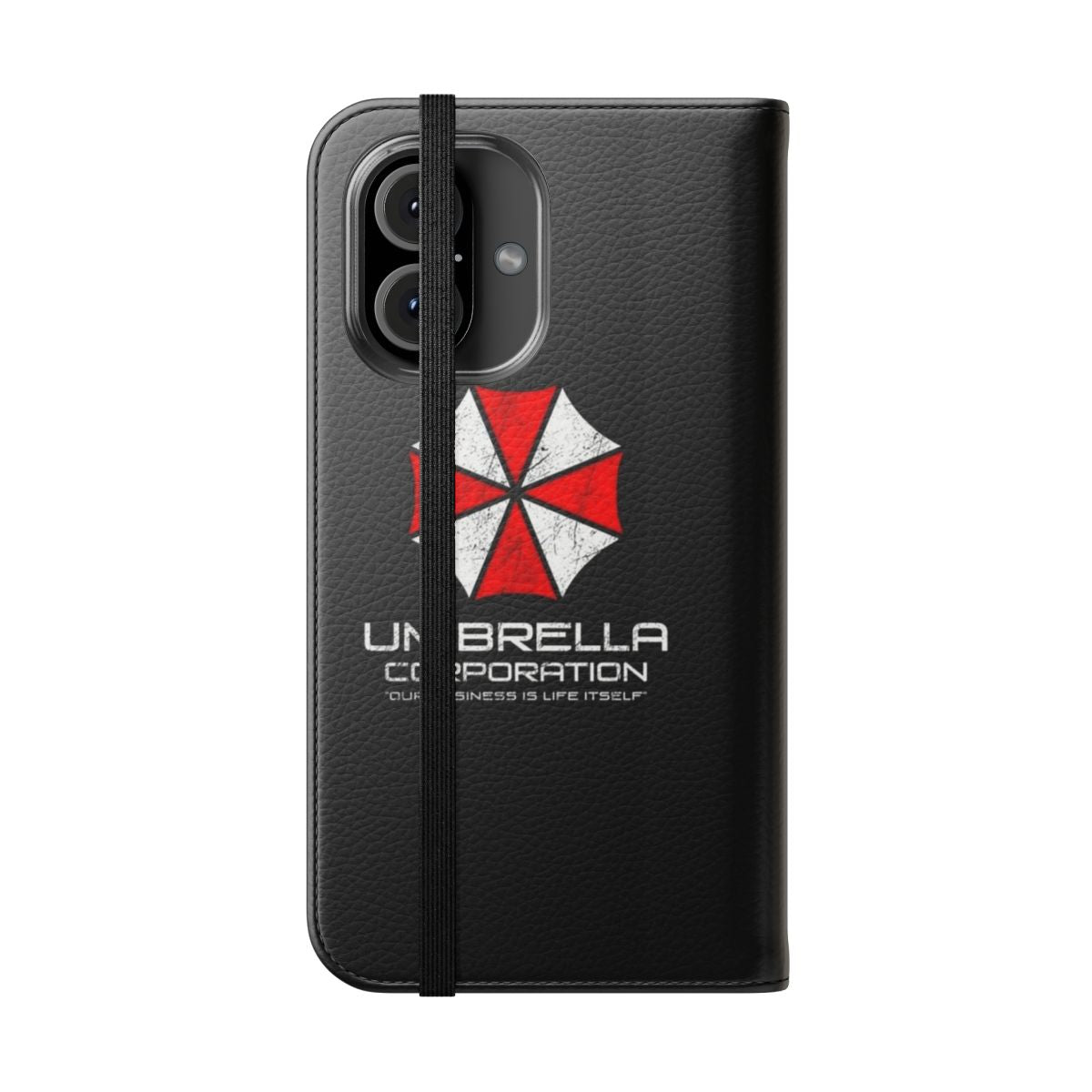 Umbrella Corporation-inspired flip cover phone case for smartphones - Folded Front