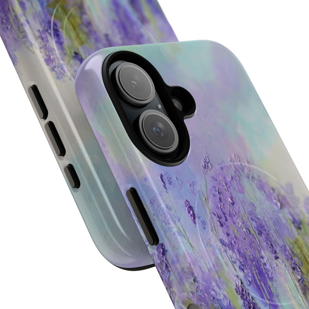 Lavender field with purple flowers and blue sky in an impressionist style phone case - Detail