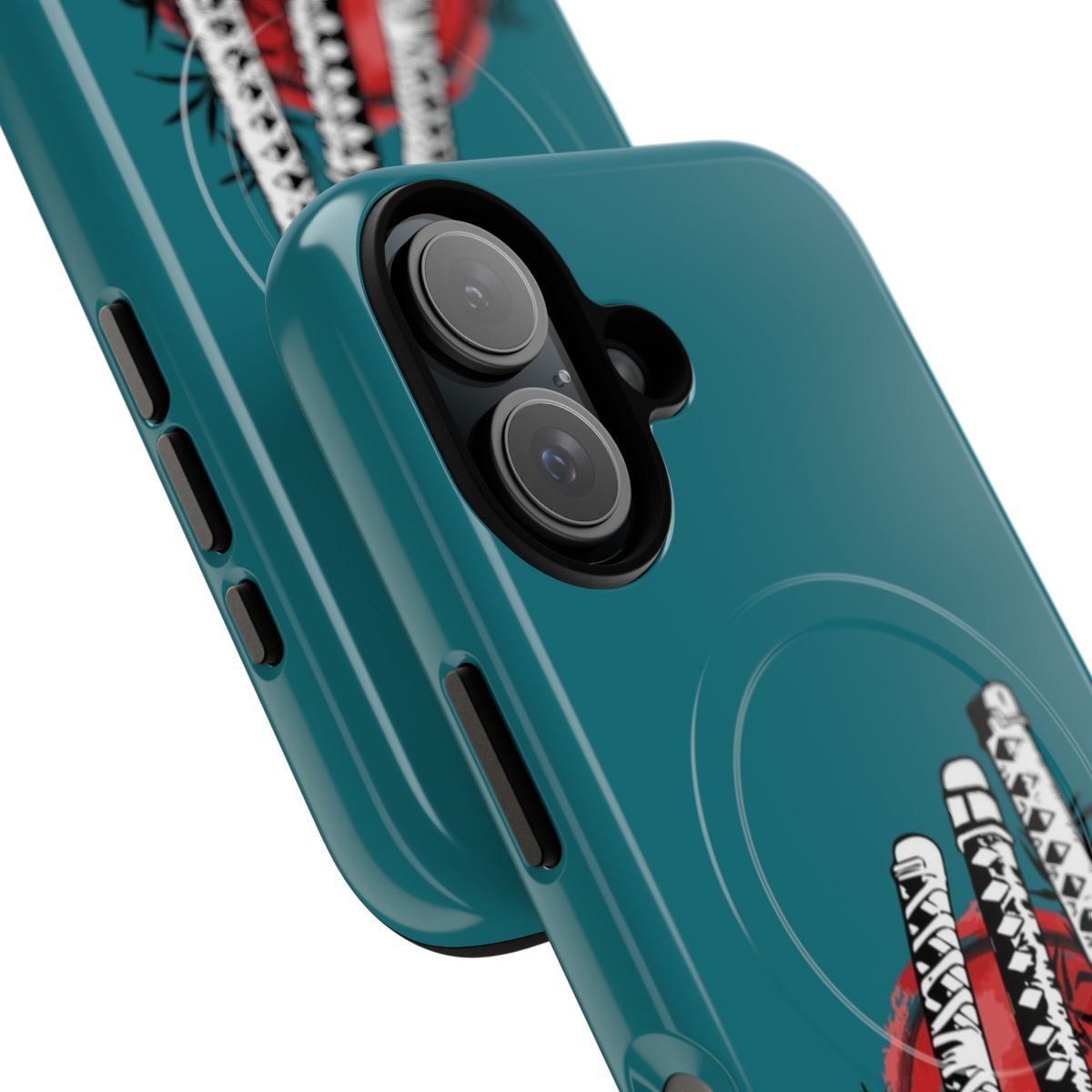 Anime-inspired magnetic tough phone case featuring Roronoa Zoro's swords from the popular One Piece manga and anime series. - Detail