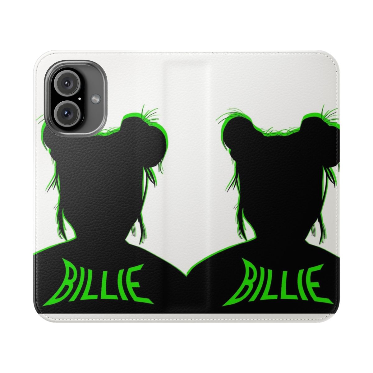 Green phone case featuring Billie Eilish's iconic look