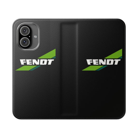 A flip cover phone case featuring the Fendt Tractors logo, designed for agricultural and farming enthusiasts.