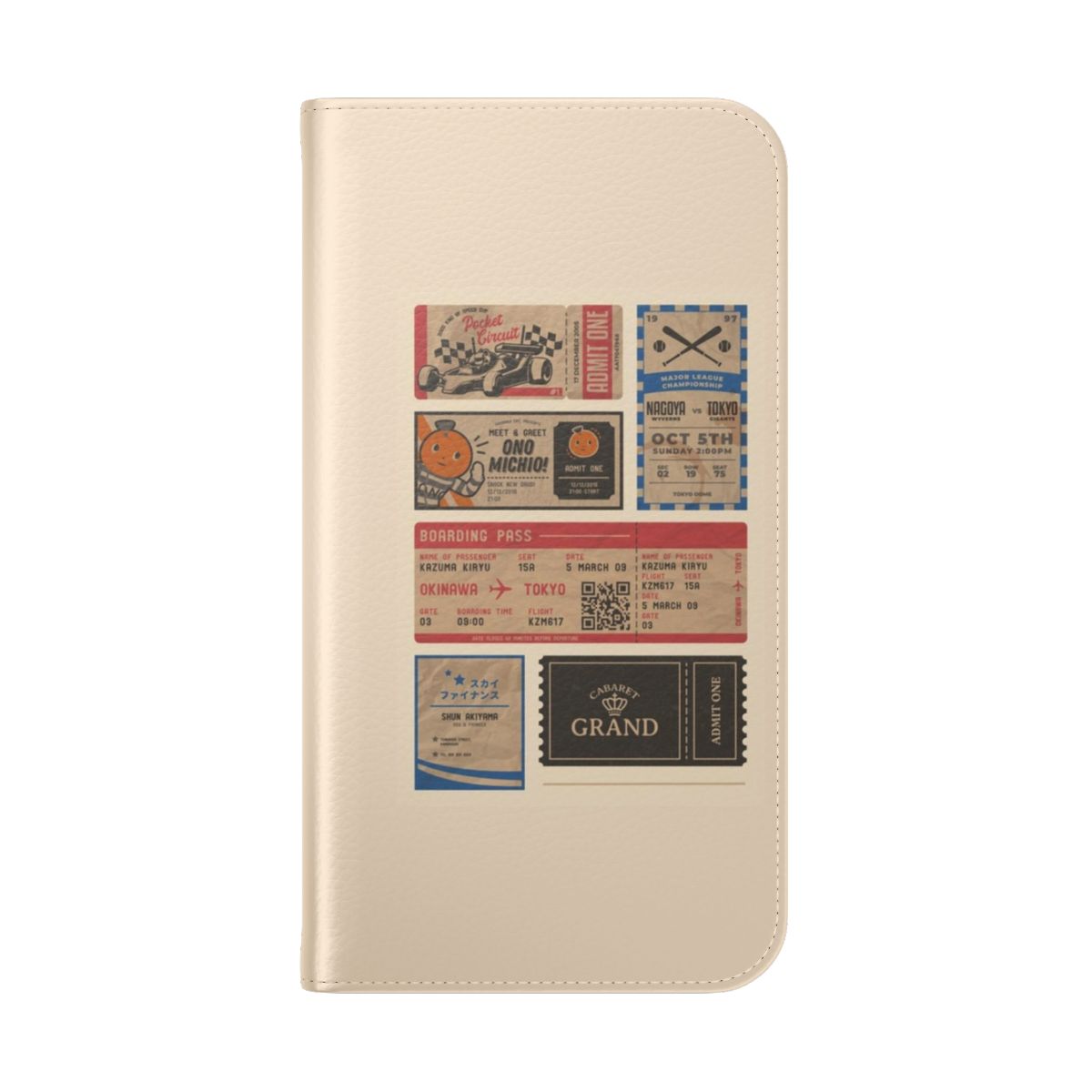 Vintage-style flip cover phone case featuring Yakuza/Ryu ga Gotoku character designs - Folded Back