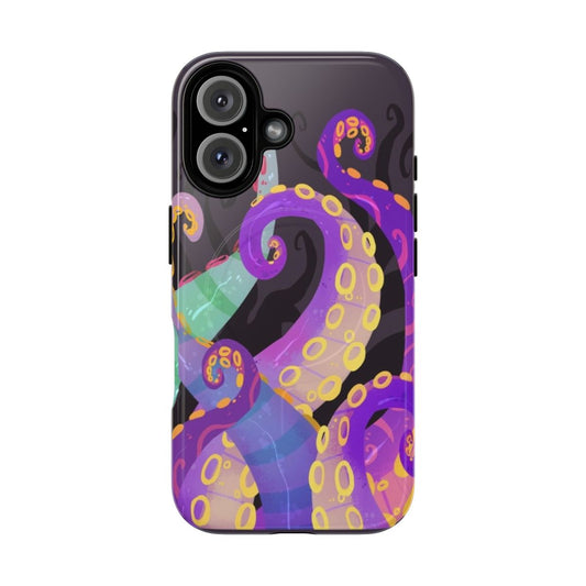 Purple tentacles wrapping around a phone on a magnetic phone case