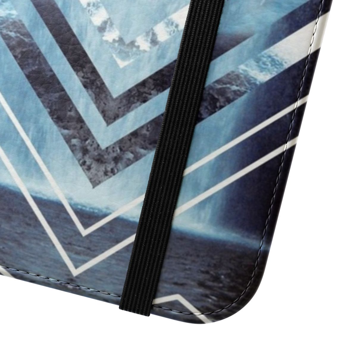 Flip cover phone case featuring a waterfall graphic design - Close Up