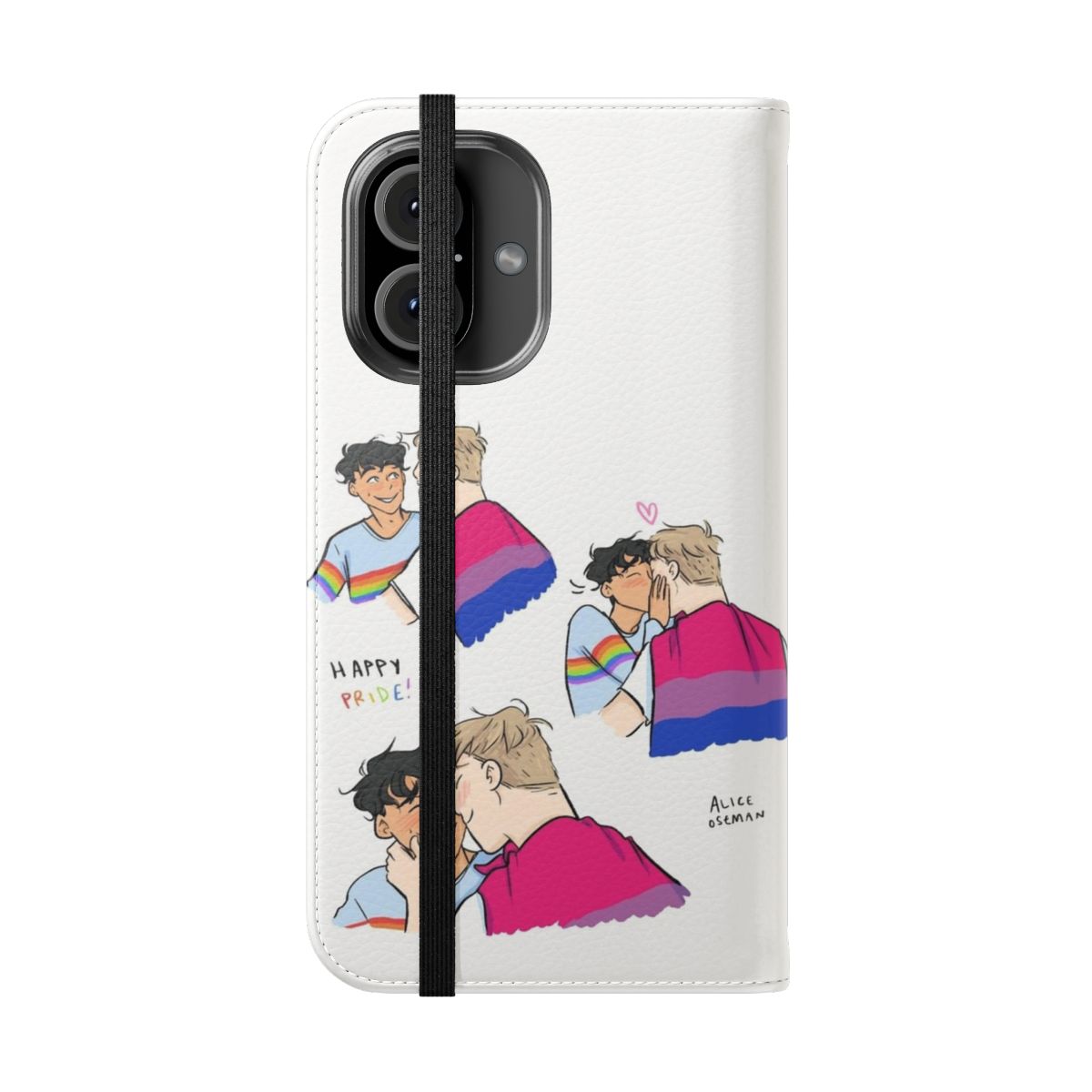 Vibrant flip cover phone case featuring Nick and Charlie from the popular Heartstopper series by Alice Oseman. - Folded Front