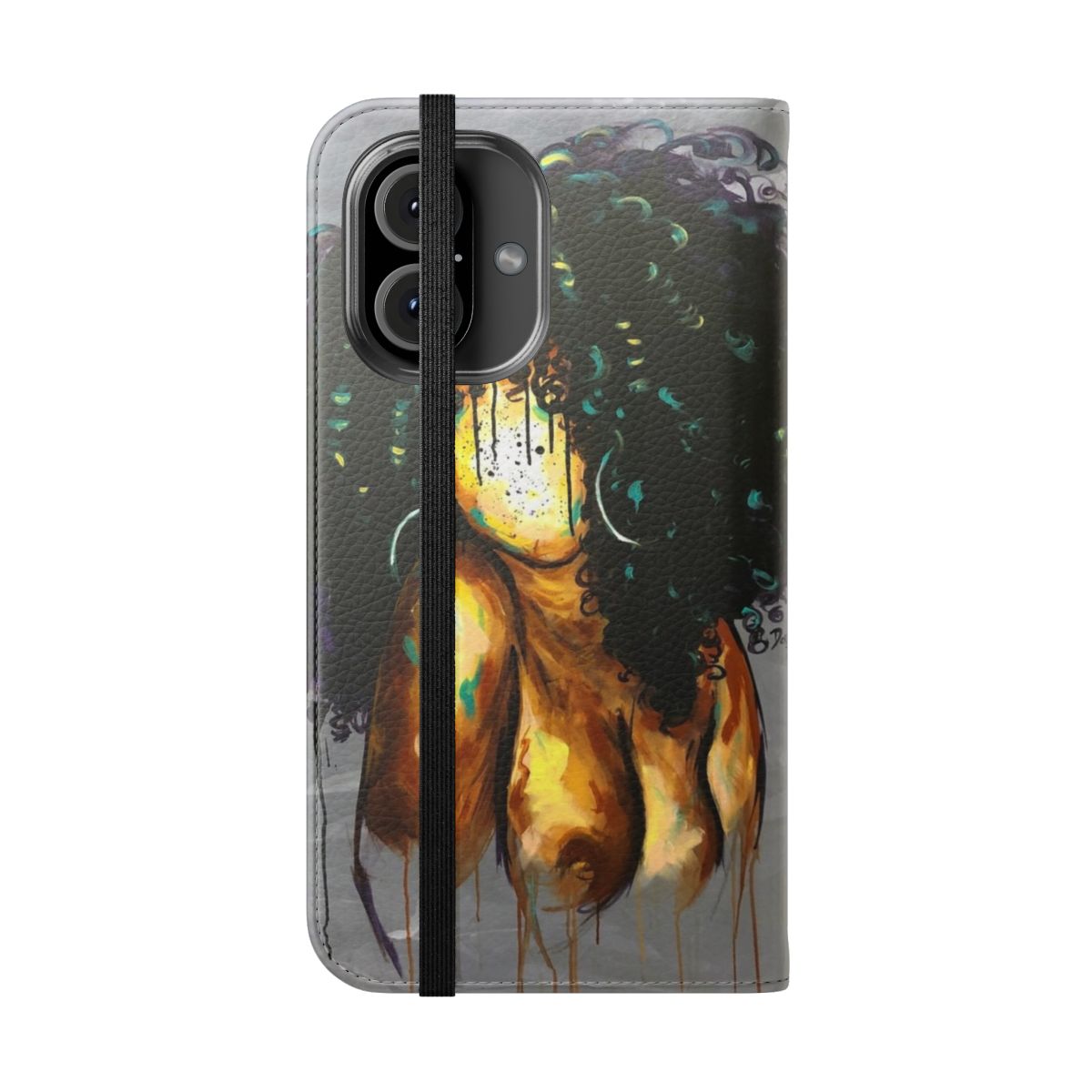 Naturally Inspired Black Art Flip Cover Phone Case - Folded Front