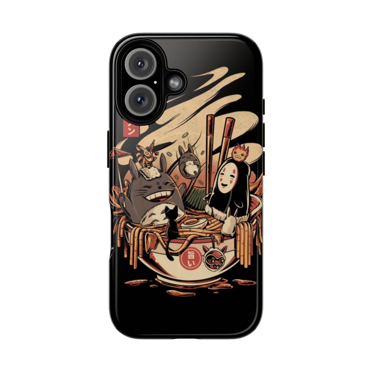 Stylish ramen-inspired anime phone case featuring kawaii designs from popular Studio Ghibli films