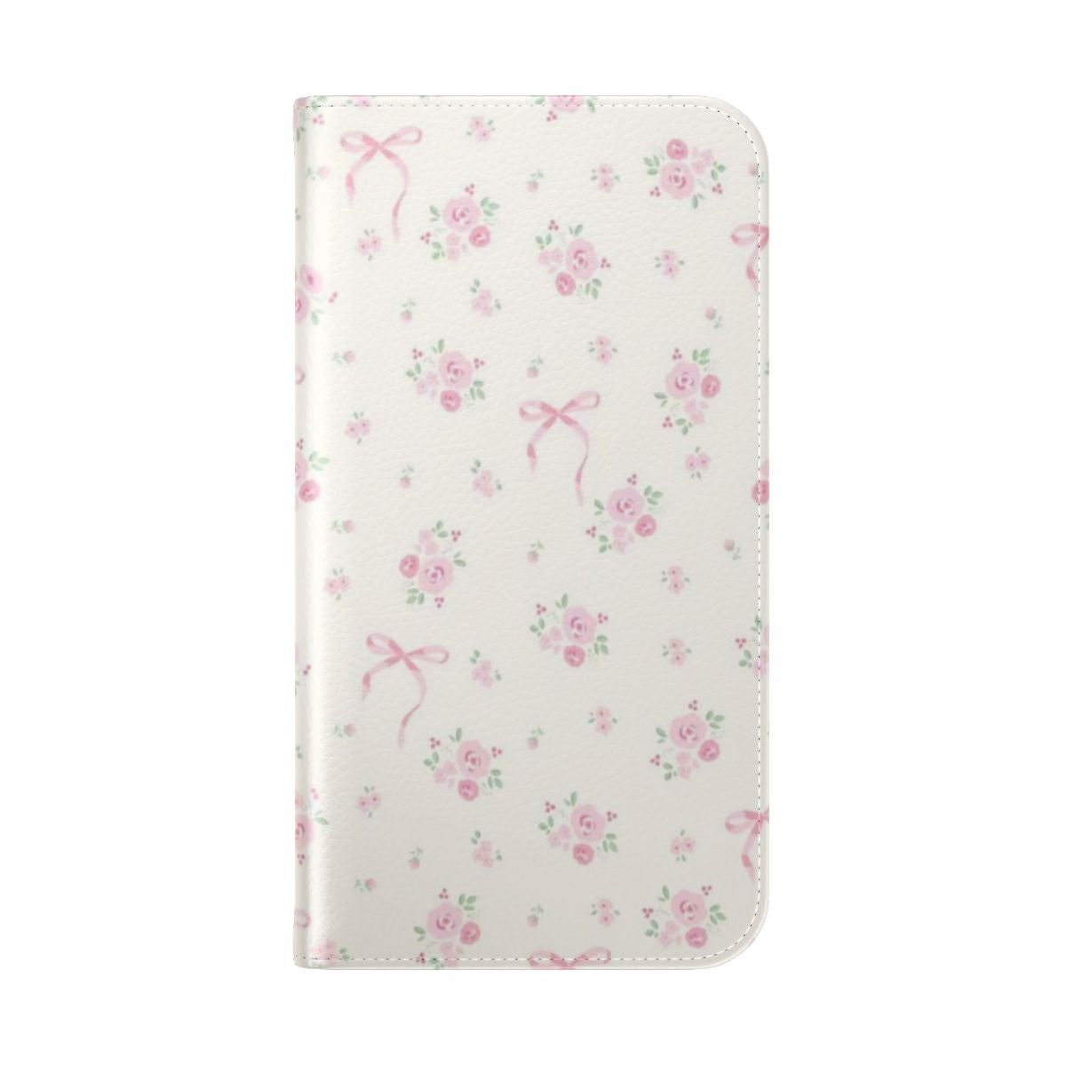 Pink phone case with a coquette floral bow pattern design - Folded Back