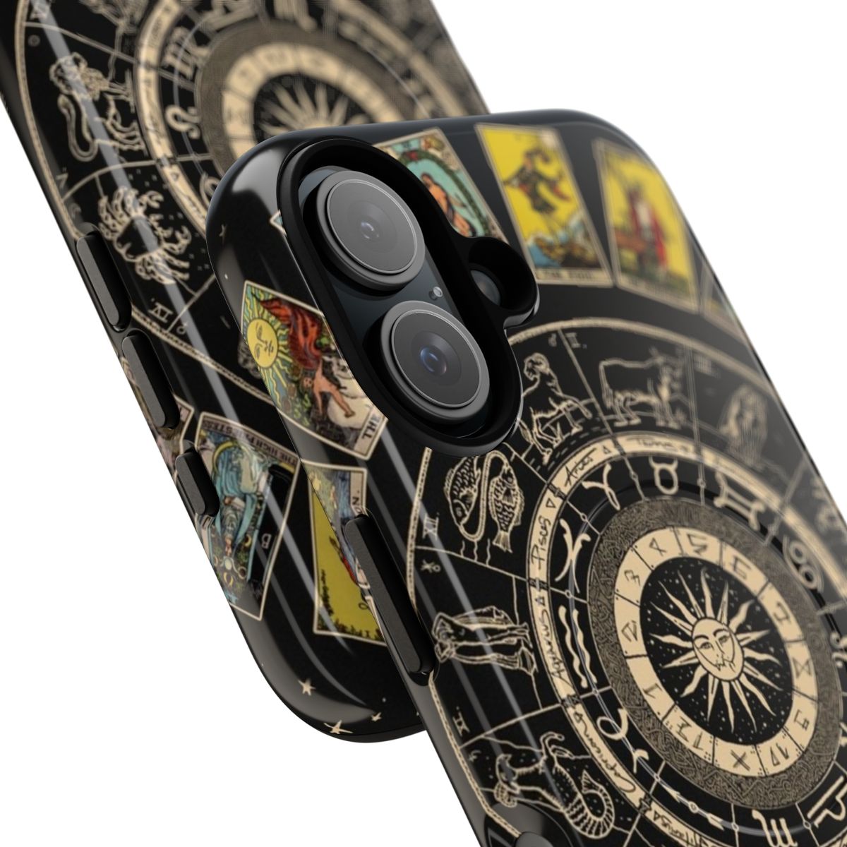 Astrological Tarot Magnetic Tough Phone Case featuring the Zodiac Wheel, Major Arcana, and Vintage Tarot Imagery - Detail