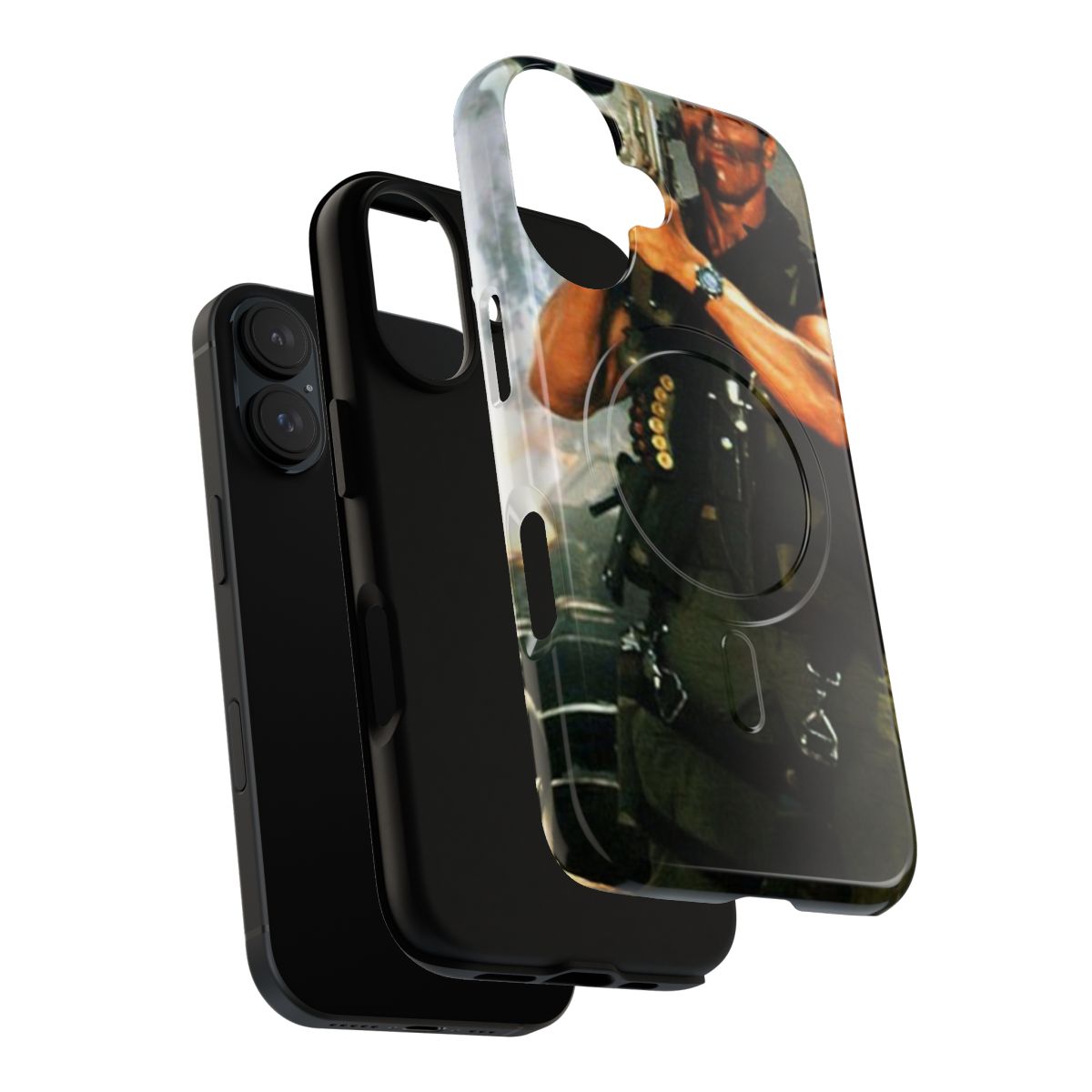 Arnold Schwarzenegger-inspired phone case with a rocket launcher design - Layers