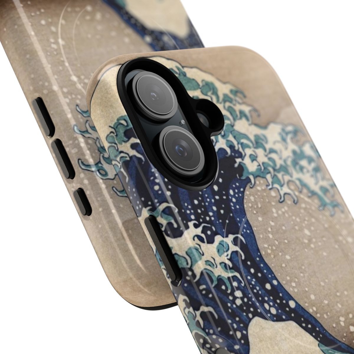 Artistic magnetic tough phone case featuring the famous "Great Wave off Kanagawa" painting by Japanese artist Hokusai. - Detail