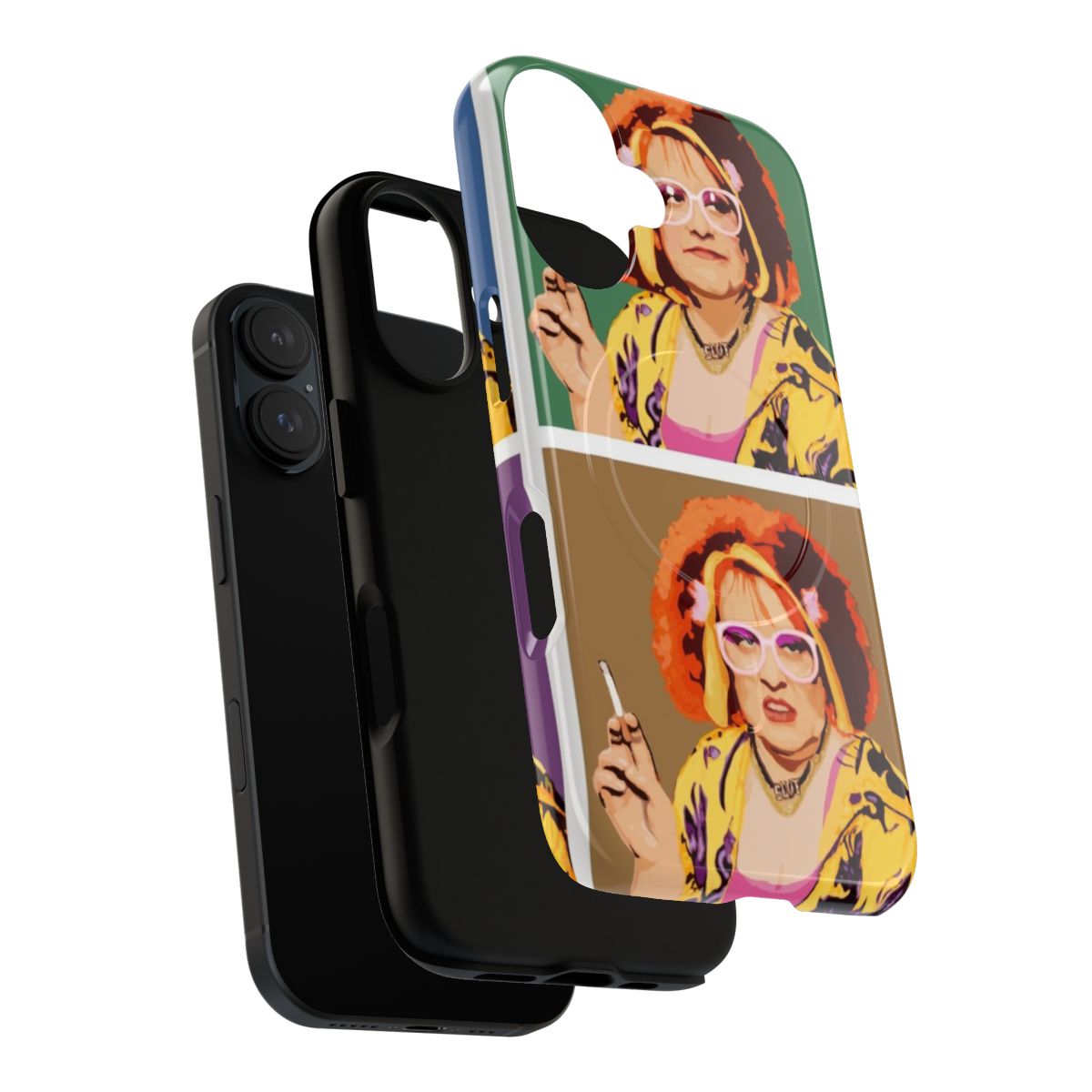 Colorful pop art phone case featuring an artistic interpretation of Jerry Hall - Layers