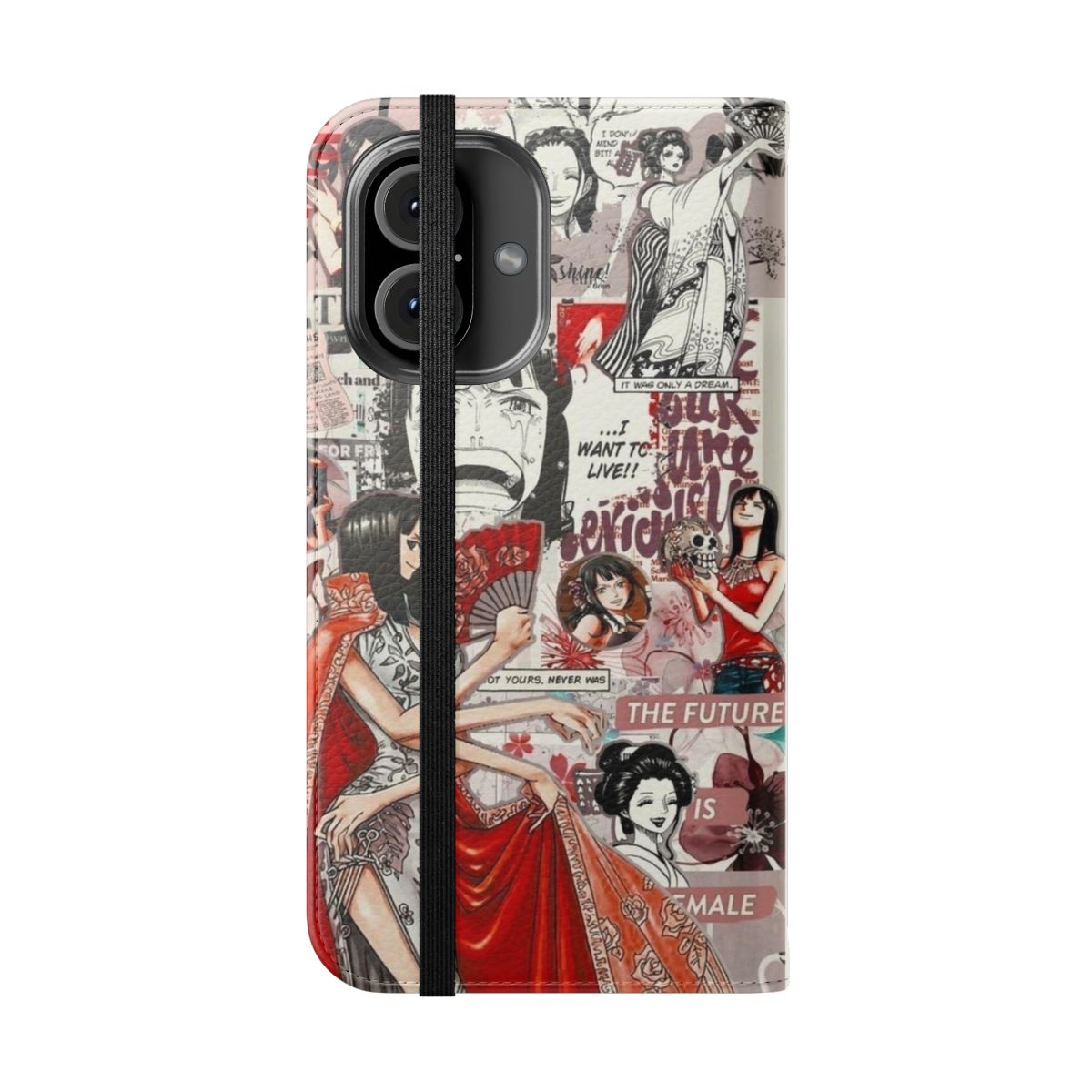 Anime flip cover phone case featuring the character Nico Robin from the popular anime series One Piece - Folded Front