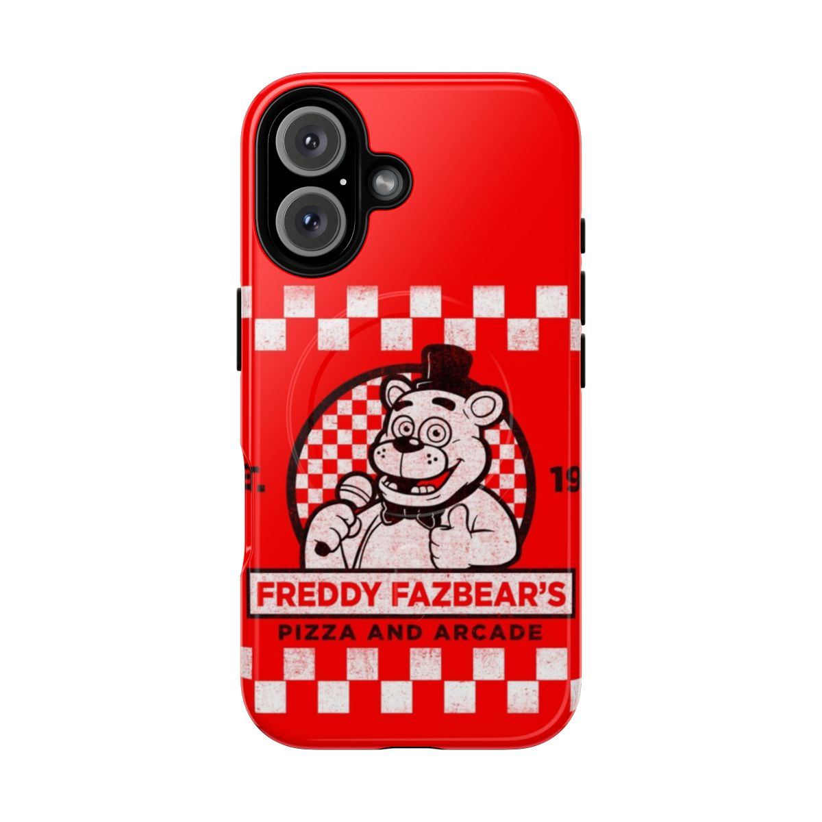 Freddy Fazbear's Pizza-themed phone case with animatronic bear design