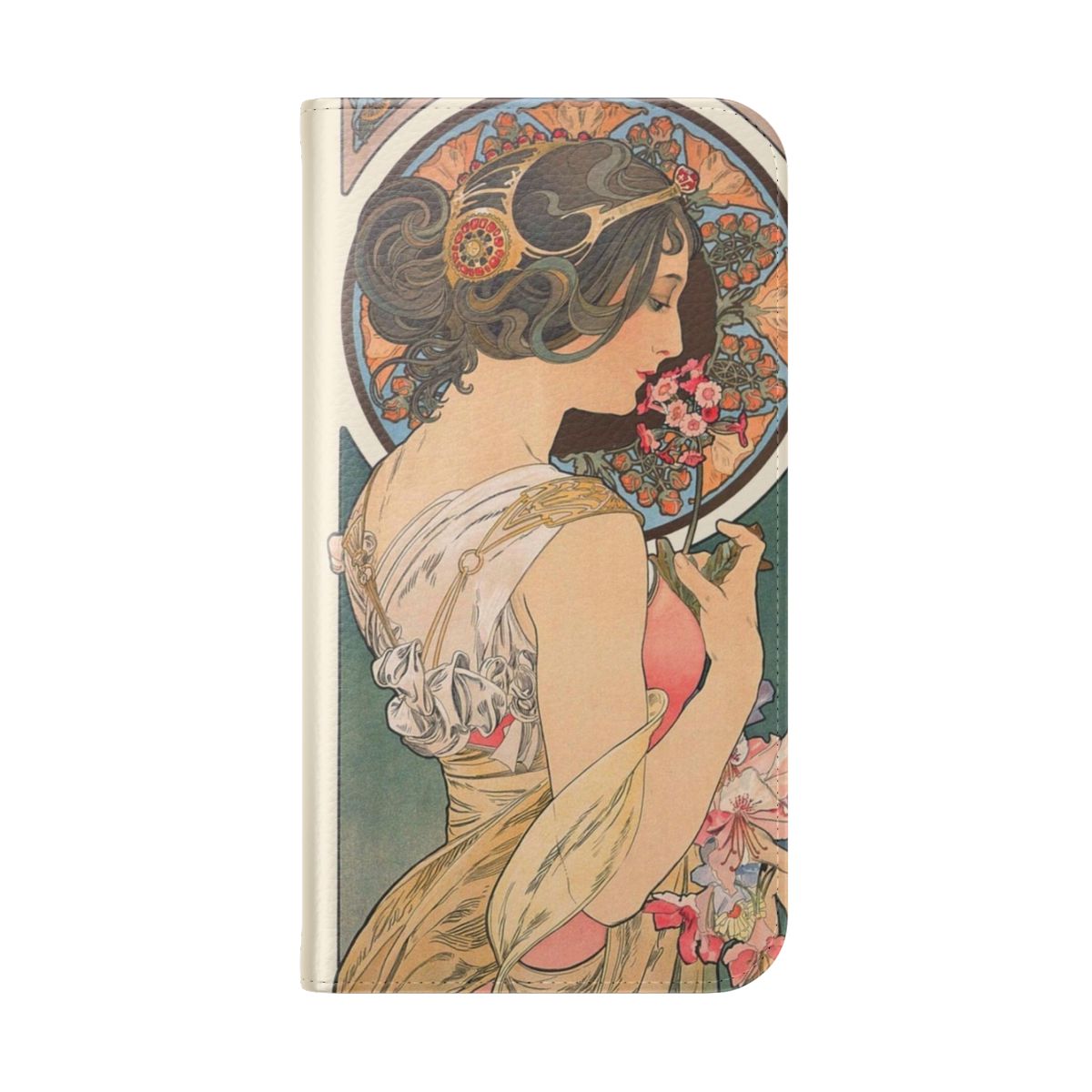 Vintage phone case with floral design inspired by the art of Alphonse Mucha - Folded Back