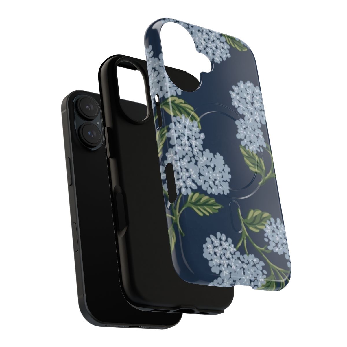 Hydrangea-patterned magnetic tough phone case - Layers