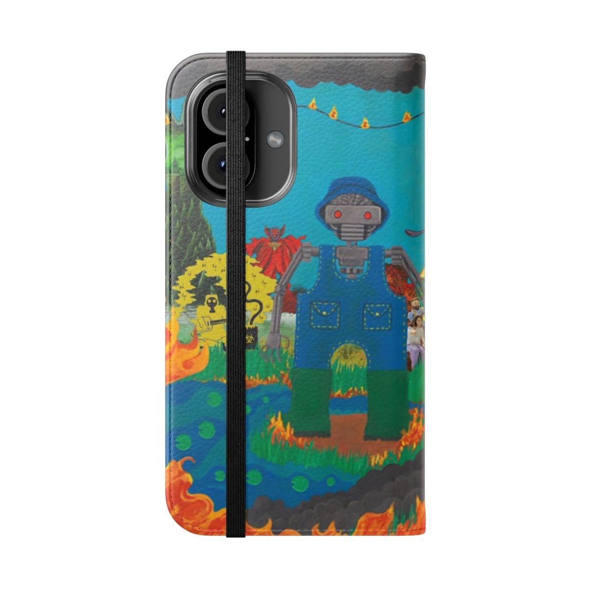 A colorful and psychedelic album art collage phone case inspired by the indie rock band King Gizzard and the Lizard Wizard. - Folded Front