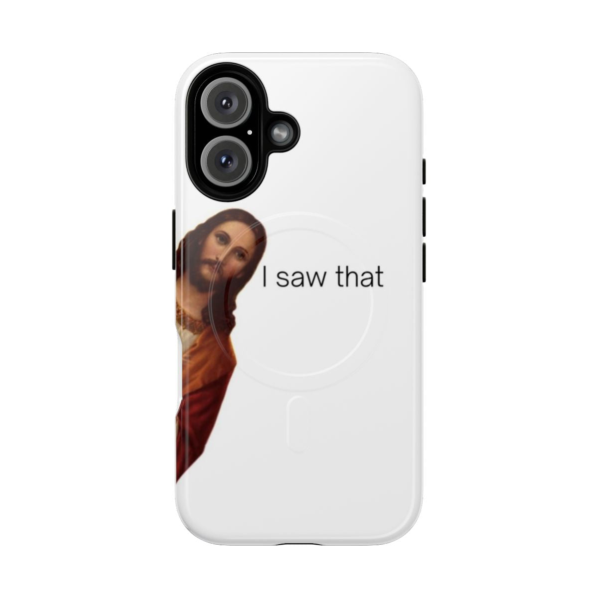 Magnetic phone case with a humorous Jesus-themed meme design