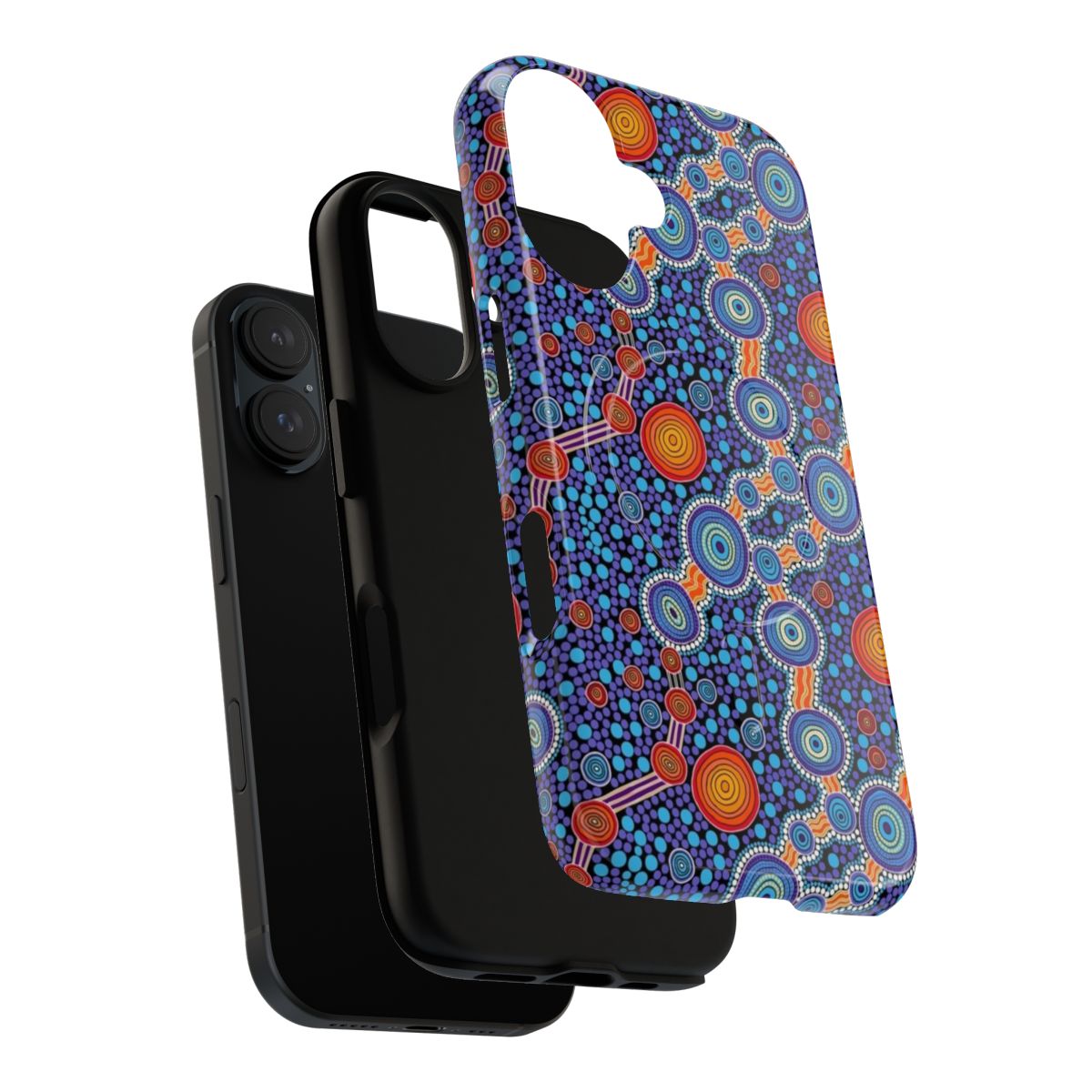 Authentic Aboriginal dot art design on a magnetic, tough phone case in blue - Layers