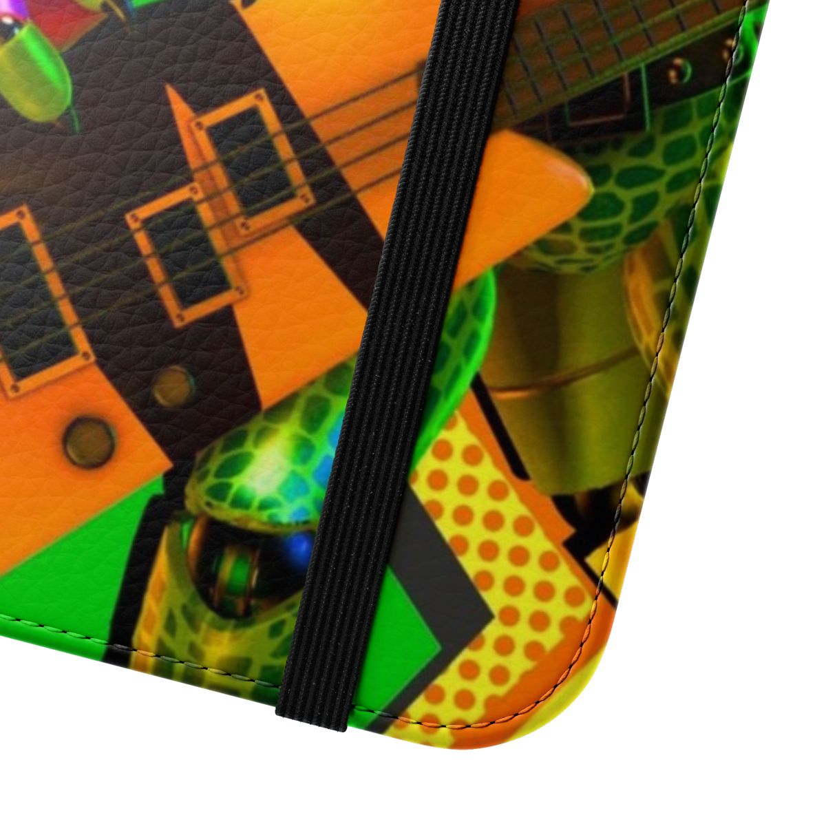 Sturdy flip cover phone case with a gator-inspired design, perfect for fans of Five Nights at Freddy's Security Breach. - Close Up