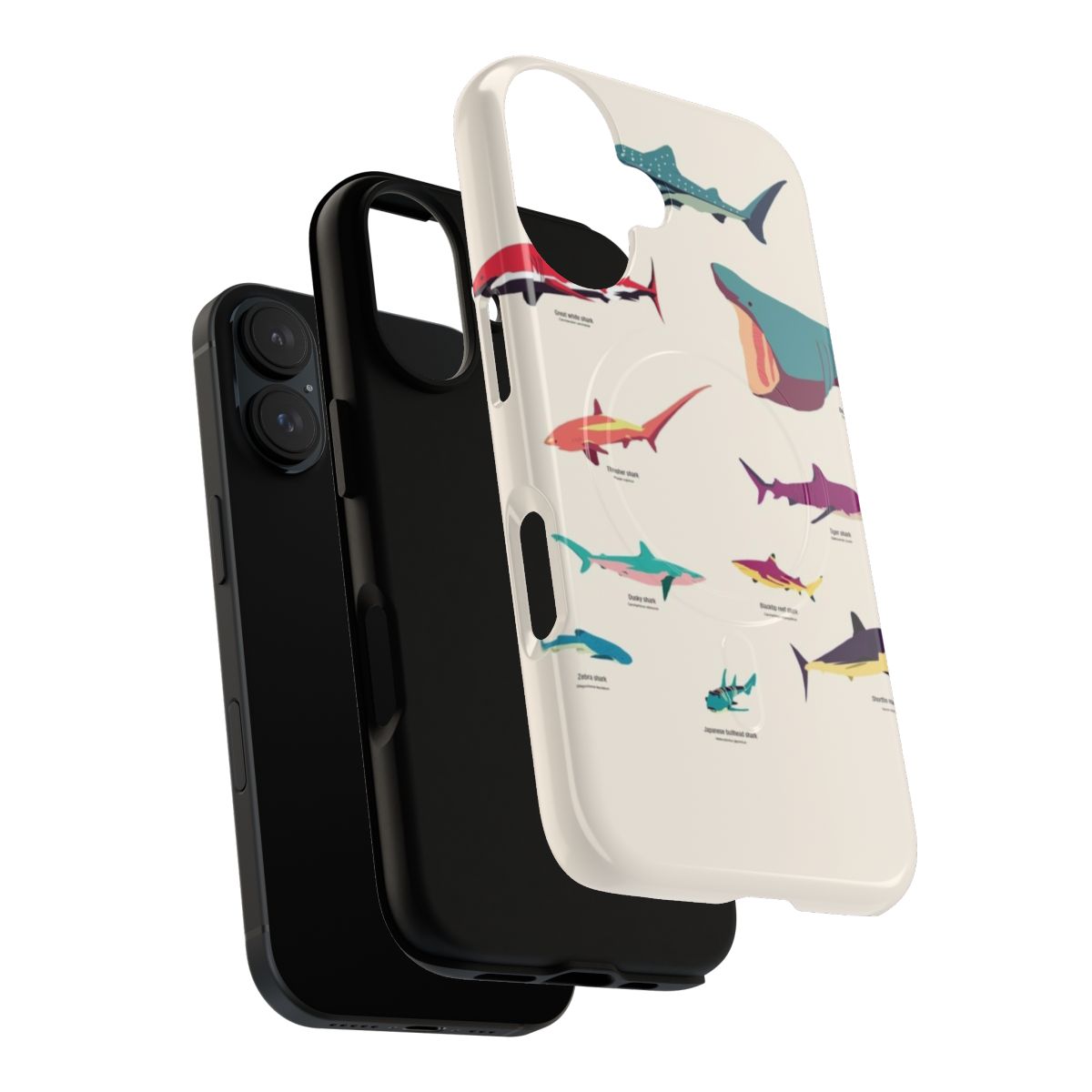 Tough magnetic phone case with detailed shark artwork - Layers